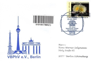 PIN AG: MiNr. 38, 14.06.2004, "100 Jahre Botanischer Garten", Wert zu 0,96 EUR, FDC, Ersttagsstempel