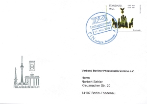 PIN AG: MiNr. 10, 09.11.2002, "Berliner Sehenswürdigkeiten: Quadriga", Wert zu 0,45 EUR, Ersttagsbrief (FDC) (1), Ersttagsstempel