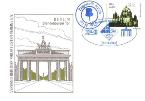 PIN AG: MiNr. 12, 09.11.2002, Berliner Sehenswürdigkeiten: Dom, Wert zu 1,25 EUR, Sonderbeleg, Sonderstempel Internationale Briefmarkenbörse 2003