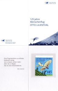 BRD: 18.11.2016, "125 Jahre Menschenflug Otto Lilienthal", Portocard mit MiNr. 3254, postfrisch