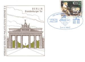 PIN AG: MiNr. 26, 14.11.2003, "Zoo und Tierpark, Berlin: Nasenbären", Wert zu 0,41 EUR, Sonderbeleg (Postkarte), Sonderstempel "IBB 2003"