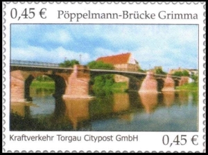 Kraftverkehr Torgau Citypost: MiNr. 11, 14.05.2008, "Pöppelmann-Brücke in Grimma", Satz, postfrisch