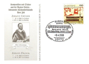 BRD: 09.04.1998, "400. Geburtstag Johann Crüger, Guben", Ganzstück (Postkarte), Sonderstempel (1)