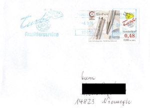 Turbopost: 00.04.2006, Cloe Skribent, Bad Wilsnack, Wert zu 0,48 EUR, Ganzstück (Umschlag), echt gelaufen