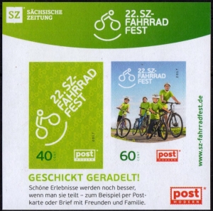 PostModern: MiNr. 446 - 447 Bl. 58, 03.07.2016, "22. SZ-Fahrradfest", Satz (Block), postfrisch