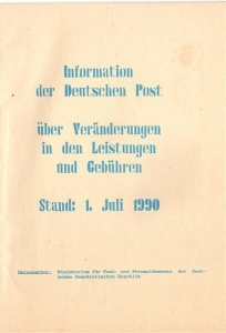 DDR: "Informationen der Deutschen Post über Veränderungen in den Leistungen und Gebühren, Stand: 01.07.1990", gebraucht