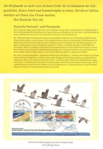 BRD: MiNr. 1871 - 1873 Bl. 36, 18.07.1996, Sonderkarte / FDC Deutsche National- und Naturparks (I), Ersttagssonderstempel Vorpommersche Boddenlandschaft / Bonn