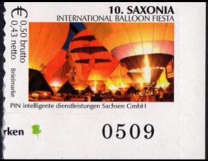 PIN Sachsen: MiNr. 6, 28.07.2004, "10. SAXONIA, Ballon Fiesta", Satz, Bogennummer, postfrisch