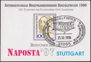 BRD: 1996, Vignette "Int. Briefmarkenbörse Sindelfingen 1996, NAPOSTA, Otto Lilienthal", Sonderstempel