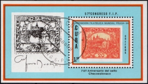 Kuba: MiNr. 3218 Bl. 112, 26.08.1988, "Internationale Briefmarkenausstellung PRAGA 88, Prag", Block, Tagesstempel