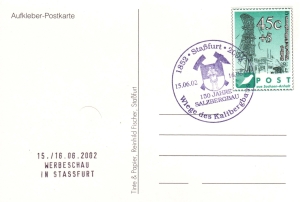 Grüne Post: MiNr. 4, 15.06.2002, "150 Jahre Kalibergbau in Staßfurt", Satz, Ersttagsbrief (FDC, Postkarte), Zusatzstempel, Ersttagsstempel