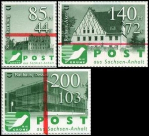 Grüne Kurier Post: MiNr. V - VII, 02.01.2003, Sehenswürdigkeiten in Sachsen-Anhalt, Satz, postfrisch