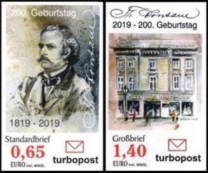 Turbopost: MiNr. 180 - 181, 02.04.2019, 200. Geburtstag von Theodor Fontane, Satz, postfrisch