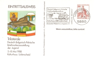 Berlin (West): "Trilaterale - Deutsch-Bulgarisch-Polnische Briefmarkenausstellung. Lüdenscheid", Privatganzsache (Postkarte), Sonder-AFS