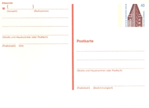 Berlin (West): MiNr. P 129, 00.05.1989, Sehenswürdigkeiten, Wert zu 0,40 DM, Ganzsache (Postkarte), ungebraucht