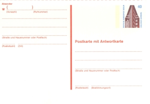 Berlin (West): MiNr. P 132, 00.05.1989, "Sehenswürdigkeiten", Wert zu 0,40 / 0,40 DM, Ganzsache (Postkarte mit Antwortteil), ungebraucht