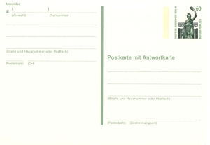 Berlin (West): MiNr. P 133, 00.05.1989, Sehenswürdigkeiten, Wert zu 0,60 / 0,60 DM, Ganzsache (Postkarte mit Antwortteil), ungebraucht