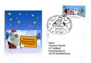 BRD: MiNr. 3504, 02.11.2019, "Weihnachten mit Freunden", Ganzstück (Umschlag), Sonderstempel "Himmelpfort / Weihnachtspostfiliale"