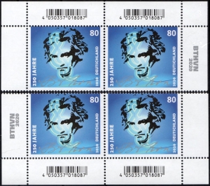 BRD: MiNr. 3513, 02.01.2020, 250. Geburtstag von Ludwig van Beethoven, Eckrandstücke mit Codierung (Paar), postfrisch