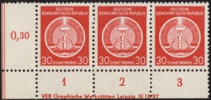 DDR - Dienstmarken A: MiNr. 11 x X II, 15.08.1954, "Verwaltungspost B", Druckvermerk, postfrisch