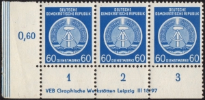 DDR - Dienstmarken A: MiNr. 15 x X I, 15.08.1954, "Verwaltungspost B", Druckvermerk, postfrisch