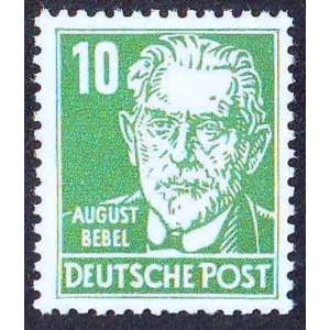 DDR: MiNr. 330 v b X I, 00.00.1953, "Persönlichkeiten aus Politik, Kunst und Wissenschaft: August Bebel", Viererblock, geprüft, postfrisch