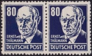 DDR: MiNr. 339 v a X I, 00.00.1953, "Persönlichkeiten aus Politik, Kunst und Wissenschaft: Ernst Thälmann", waagerechtes Paar, geprüft, postfrisch