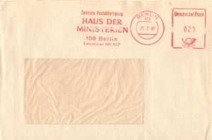 DDR - Dienstpost: Postabfertigung, Haus der Ministerien, Ganzstück, echt gelaufen