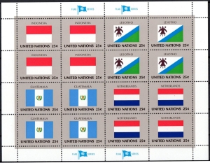 UNO New York: MiNr. 579 - 582 KB, 22.09.1989, "Flaggen der UNO-Mitgliedsstaaten (X)", 1 Kleinbogen. postfrisch