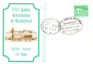 DDR: MiNr. 2484, 17.07.1983, "150 Jahre Eisenbahn in Radebeul", Ganzstück (Postkarte), Eisenbahnstempel