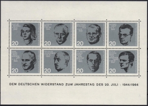 BRD: MiNr. 431 - 438 Bl. 3, 20.07.1964, 20. Jahrestag des Attentats auf Adolf Hitler vom 20. Juli 1944, Block, postfrisch