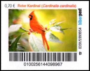 Biberpost: 13.04.2021, "Vögel: Roter Kardinal", Satz, postfrisch