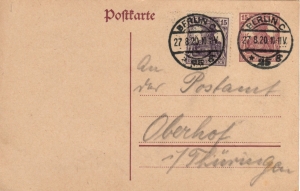 DR: MiNr. P 116 I, 00.00.1919, Germania, Ganzsache, echt gelaufen