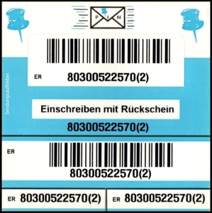 PIN AG: Marke für Zusatzleistung "Einschreiben mit Rückschein", blau, postfrisch