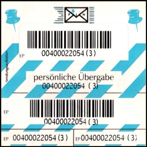 PIN AG: Marke für Zusatzleistung persönliche Übergabe, blau gestreift, postfrisch
