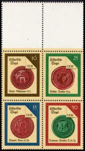DDR: MiNr. 3156 - 3159 VB L, 22.03.1988, "Historische Siegel (II)", Oberrand, postfrisch