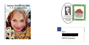 RPD Hartkopp: MiNr. 4, 12.04.2003, "1250 Jahre Aschersleben", 1. Auflage, Sonderbeleg, Sonderstempel "Rudolf Christian Boettger", echt gelaufen