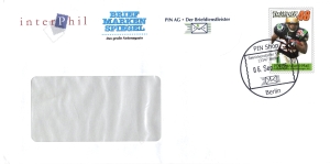 PIN AG: MiNr. UB 5 a, 06.09.2005, Ganzsachenausgabe "Briefmarkenbörse Berlin 2005 / THUNDER", Ganzsache, echt gelaufen