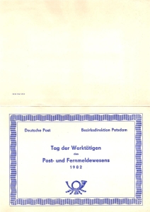 DDR: MiNr. 2671 - 2676,14.02.1982, "Gedenkblatt: Tag der Werktätigen", offizielle Klappkarte, Sonderstempel
