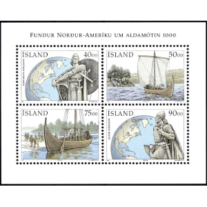 Island: MiNr. 945 - 948 Bl. 26, 16.03.2000, "1000. Jahrestag der Entdeckung Amerikas durch Leif Eriksson", Satz (Block), postfrisch