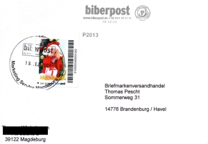 Biberpost: 00.12.2012, "Weihnachten 2012", Satz, Ganzstück (Umschlag), echt gelaufen