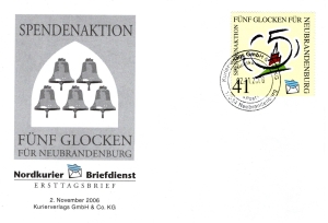 Nordkurier: MiNr. 19, 02.11.2006, 5 Glocken für Neubrandenburg, FDC (Umschlag), Tagesstempel