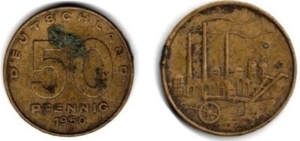 DDR: Nr. 4, 1950, "50 Pfennig (Cu-Al)", gebraucht