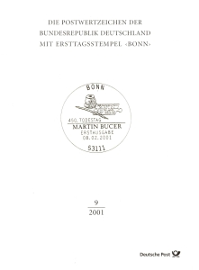 BRD: MiNr. 2169, "Martin Bucer", Ersttagsblatt (ETB) Nr. 9/2001, Klappkarte, Ersttagssonderstempel