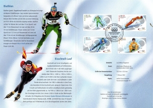 BRD: MiNr. 2237 - 2240, 07.02.2002, "Sporthilfe: Olympische Winterspiele, Salt Lake City", Erinnerungsblatt (EB), Ersttagssonderstempel