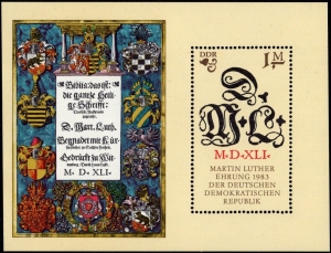 DDR: MiNr. 2833 Block 73, 18.10.1983, "500. Geburtstag von Martin Luther (II)", postfrisch