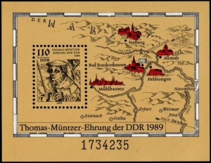 DDR: MiNr. 3237 Block 97, 21.03.1989, "500. Geburtstag von Thomas Müntzer (I)", postfrisch