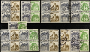 BRD: Briefmarken-LOT "Burgen und Schlösser: Zusammendrucke", Tagesstempel