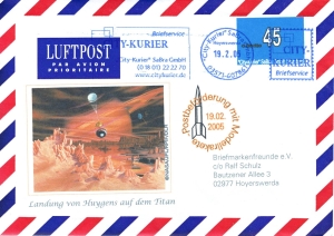 City-Kurier SaBra: 19.02.2005, "Postbeförderung mit Modellrakete", Luftpostleichtbrief, gestempelt
