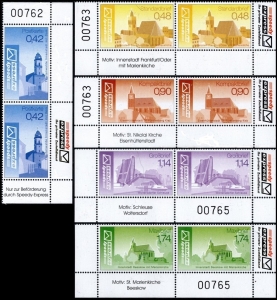 speedy-express: MiNr. 1 - 5, 22.09.2004, "Städte unserer Region", Satz, Bogennummer, postfrisch